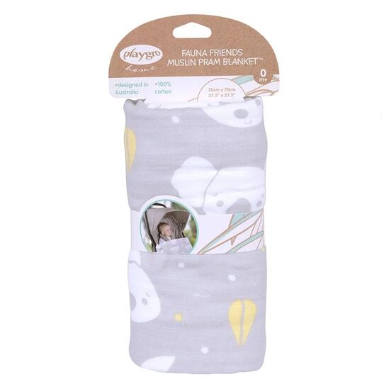 Муселиново одеяло за количка Fauna Friends, Playgro, 70х70 см, 0м+